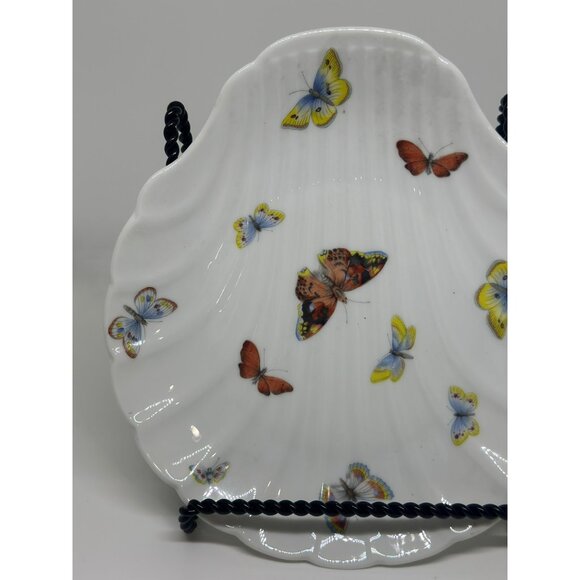 VTG Limoges France Porcelain Seashell Dish Hand-Painted Butterflies 9.25" White - Picture 3 of 7